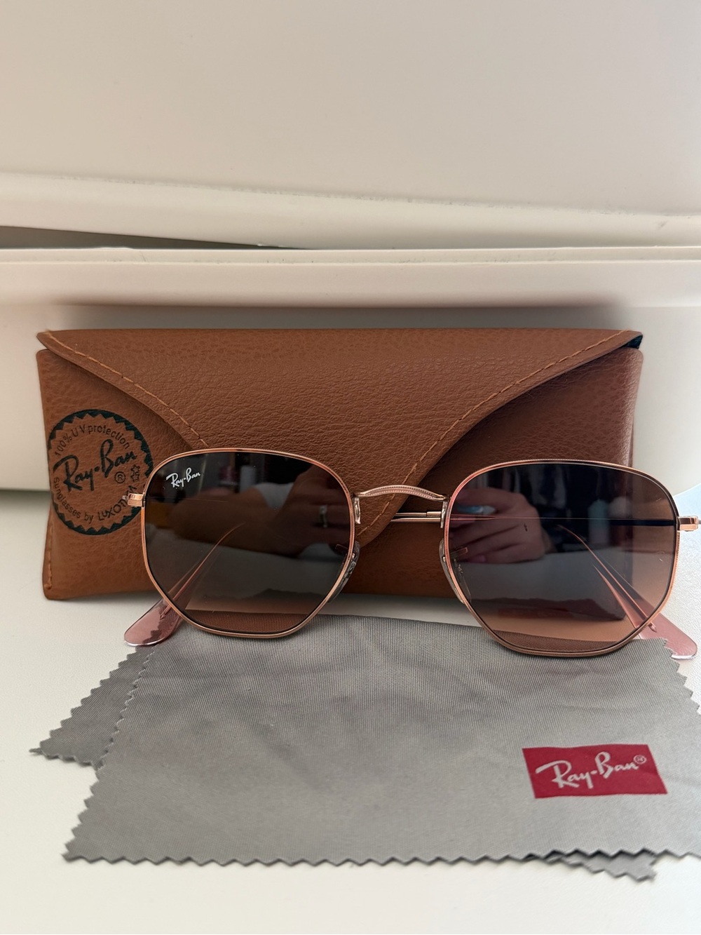 Ray-Ban Women's Rose Gold Frame Sunglasses with Pink Gradient Lenses